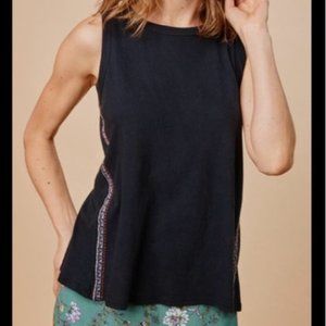 Anthropologie Dolan embroidered Lucy black embroidered split back tank top XSP